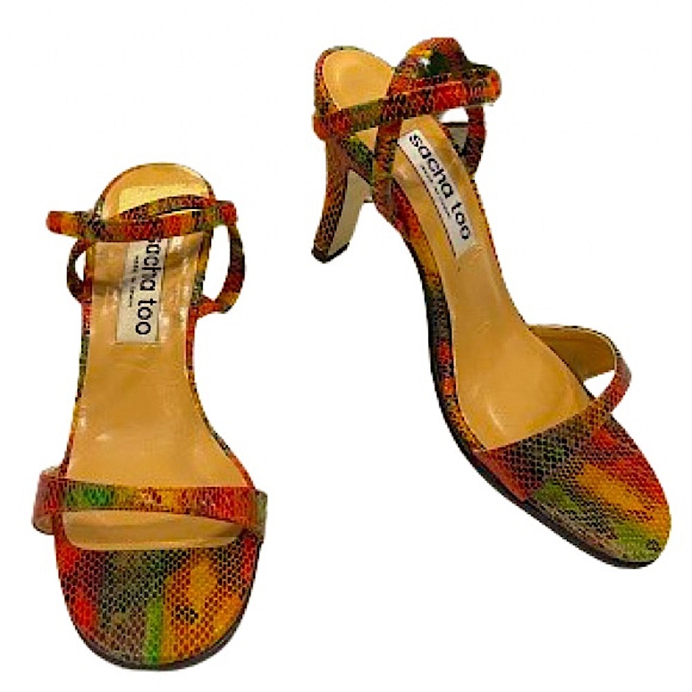 {sacha too} Red Rainbow Snake Skin Sexy Strappy Heels